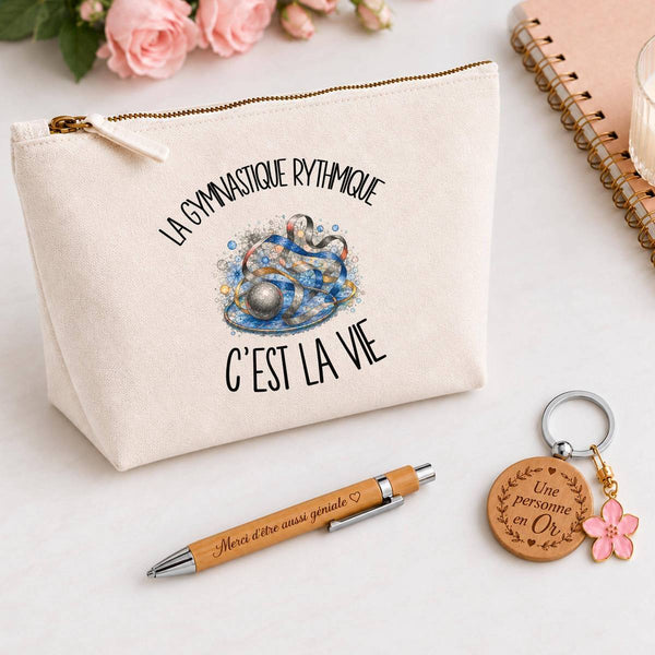 Coffret Cadeau La gymnastique rythmique c'est la vie – Trousse, stylo bambou et porte-clés