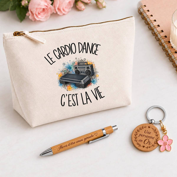 Coffret Cadeau Le cardio dance c'est la vie – Trousse, stylo bambou et porte-clés