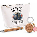 Coffret Cadeau La boxe c'est la vie – Trousse, stylo bambou et porte-clés