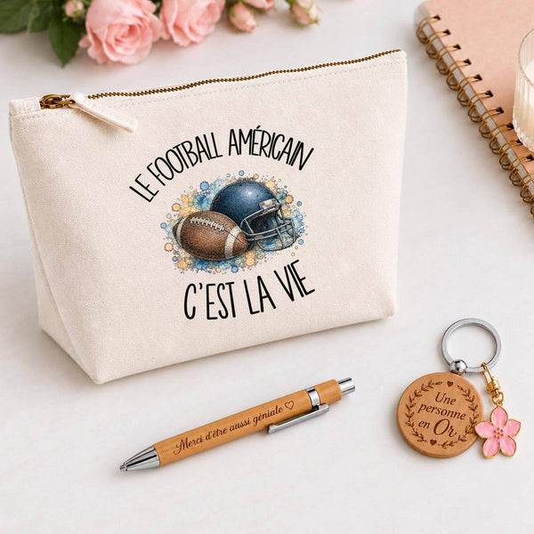 Coffret Cadeau Le football américain c'est la vie – Trousse, stylo bambou et porte-clés