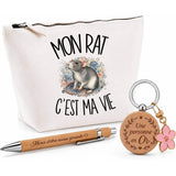 Coffret Cadeau Mon rat c'est ma vie – Trousse, stylo bambou et porte-clés