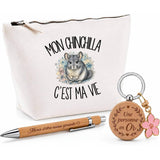 Coffret Cadeau Mon chinchilla c'est ma vie – Trousse, stylo bambou et porte-clés