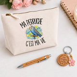 Coffret Cadeau Ma perruche c'est ma vie – Trousse, stylo bambou et porte-clés