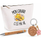 Coffret Cadeau Mon canari c'est ma vie – Trousse, stylo bambou et porte-clés