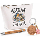 Coffret Cadeau Mes oiseaux c'est ma vie – Trousse, stylo bambou et porte-clés