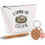 Coffret Cadeau Le camping-car c'est la vie – Trousse, stylo bambou et porte-clés