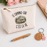 Coffret Cadeau Le camping-car c'est la vie – Trousse, stylo bambou et porte-clés
