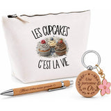 Coffret Cadeau Les cupcakes c'est la vie – Trousse, stylo bambou et porte-clés