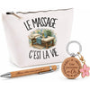 Coffret Cadeau Le massage c'est la vie – Trousse, stylo bambou et porte-clés