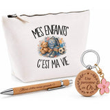 Coffret Cadeau Mes enfants c'est ma vie – Trousse, stylo bambou et porte-clés
