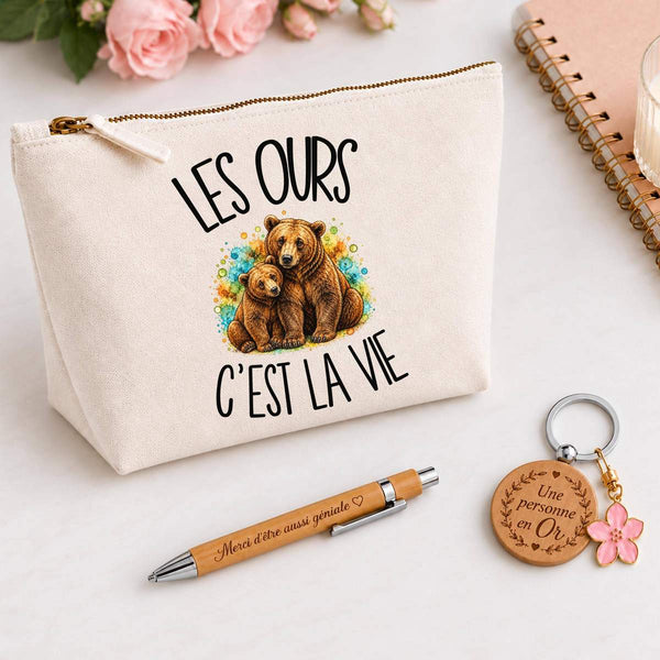 Coffret Cadeau Les ours c'est la vie – Trousse, stylo bambou et porte-clés