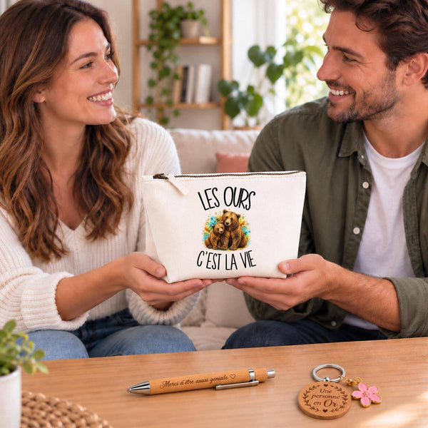 Coffret Cadeau Les ours c'est la vie – Trousse, stylo bambou et porte-clés