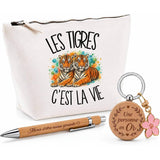 Coffret Cadeau Les tigres c'est la vie – Trousse, stylo bambou et porte-clés