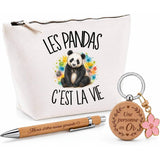 Coffret Cadeau Les pandas c'est la vie – Trousse, stylo bambou et porte-clés