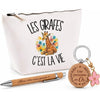 Coffret Cadeau Les girafes c'est la vie – Trousse, stylo bambou et porte-clés