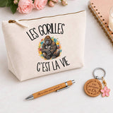 Coffret Cadeau Les gorilles c'est la vie – Trousse, stylo bambou et porte-clés