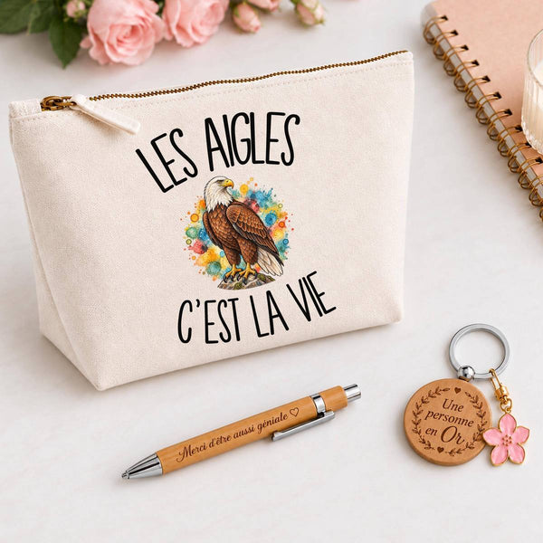 Coffret Cadeau Les aigles c'est la vie – Trousse, stylo bambou et porte-clés