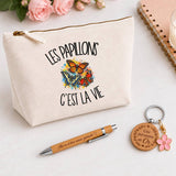 Coffret Cadeau Les papillons c'est la vie – Trousse, stylo bambou et porte-clés
