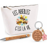 Coffret Cadeau Les abeilles c'est la vie – Trousse, stylo bambou et porte-clés