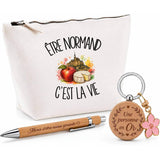 Coffret Cadeau Être normand c'est la vie – Trousse, stylo bambou et porte-clés