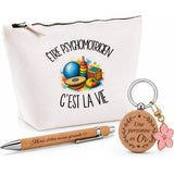 Coffret Cadeau Être psychomotricien c'est la vie – Trousse, stylo bambou et porte-clés