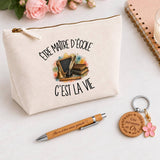 Coffret Cadeau Être maître d'école c'est la vie – Trousse, stylo bambou et porte-clés