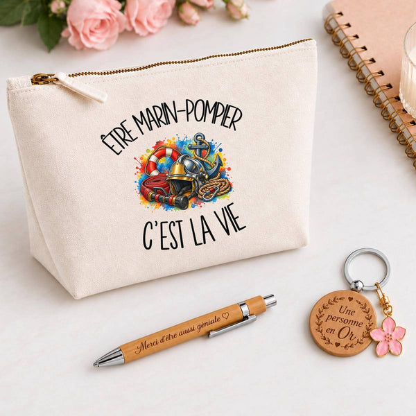 Coffret Cadeau Être marin-pompier c'est la vie – Trousse, stylo bambou et porte-clés