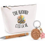 Coffret Cadeau Être bijoutier c'est la vie – Trousse, stylo bambou et porte-clés