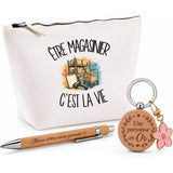 Coffret Cadeau Être magasinier c'est la vie – Trousse, stylo bambou et porte-clés