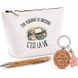 Coffret Cadeau Être assistante de direction c'est la vie – Trousse, stylo bambou et porte-clés