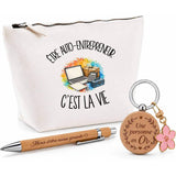 Coffret Cadeau Être auto-entrepreneur c'est la vie – Trousse, stylo bambou et porte-clés
