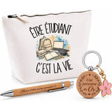 Coffret Cadeau Être étudiant c'est la vie – Trousse, stylo bambou et porte-clés