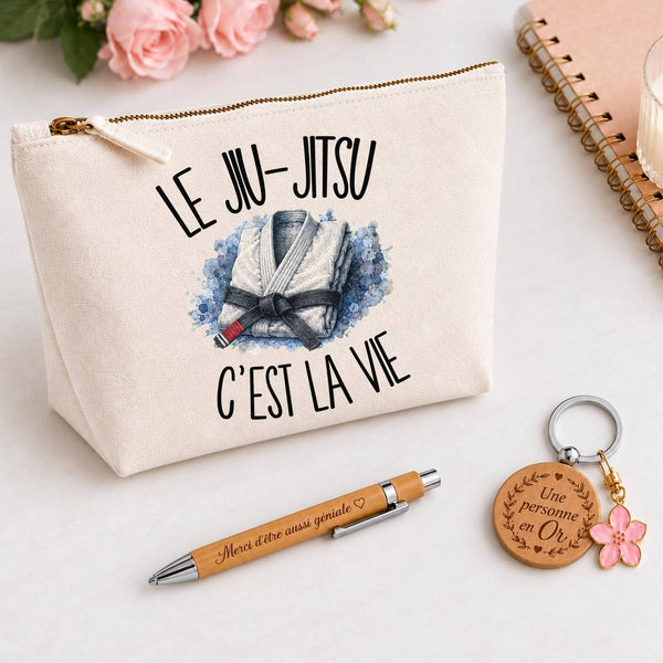 Coffret Cadeau Le jiu-jitsu c'est la vie – Trousse, stylo bambou et porte-clés