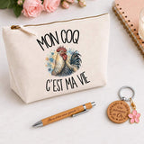 Coffret Cadeau Mon coq c'est ma vie – Trousse, stylo bambou et porte-clés