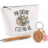 Coffret Cadeau Ma chèvre c'est ma vie – Trousse, stylo bambou et porte-clés