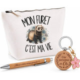 Coffret Cadeau Mon furet c'est ma vie – Trousse, stylo bambou et porte-clés