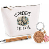 Coffret Cadeau Les rhinocéros c'est la vie – Trousse, stylo bambou et porte-clés