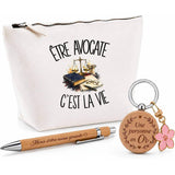 Coffret Cadeau Être avocate c'est la vie – Trousse, stylo bambou et porte-clés