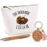 Coffret Cadeau Être chocolatière c'est la vie – Trousse, stylo bambou et porte-clés