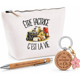 Coffret Cadeau Être factrice c'est la vie – Trousse, stylo bambou et porte-clés