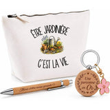Coffret Cadeau Être jardinière c'est la vie – Trousse, stylo bambou et porte-clés