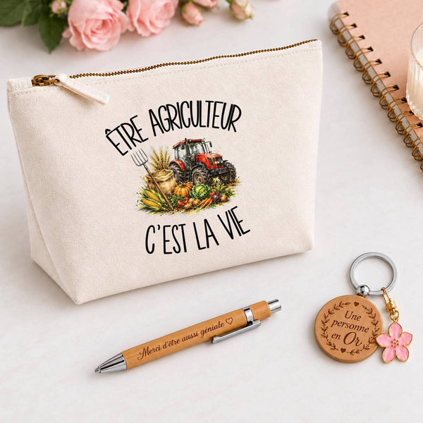 Coffret Cadeau Être agriculteur c'est la vie – Trousse, stylo bambou et porte-clés