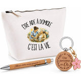 Coffret Cadeau Être aide à domicile c'est la vie – Trousse, stylo bambou et porte-clés
