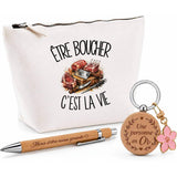Coffret Cadeau Être boucher c'est la vie – Trousse, stylo bambou et porte-clés