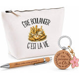 Coffret Cadeau Être boulanger c'est la vie – Trousse, stylo bambou et porte-clés