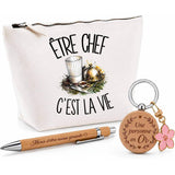 Coffret Cadeau Être chef c'est la vie – Trousse, stylo bambou et porte-clés