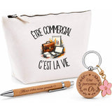 Coffret Cadeau Être commercial c'est la vie – Trousse, stylo bambou et porte-clés