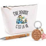 Coffret Cadeau Être dentiste c'est la vie – Trousse, stylo bambou et porte-clés