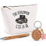 Coffret Cadeau Être développeur c'est la vie – Trousse, stylo bambou et porte-clés