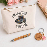 Coffret Cadeau Être développeur c'est la vie – Trousse, stylo bambou et porte-clés